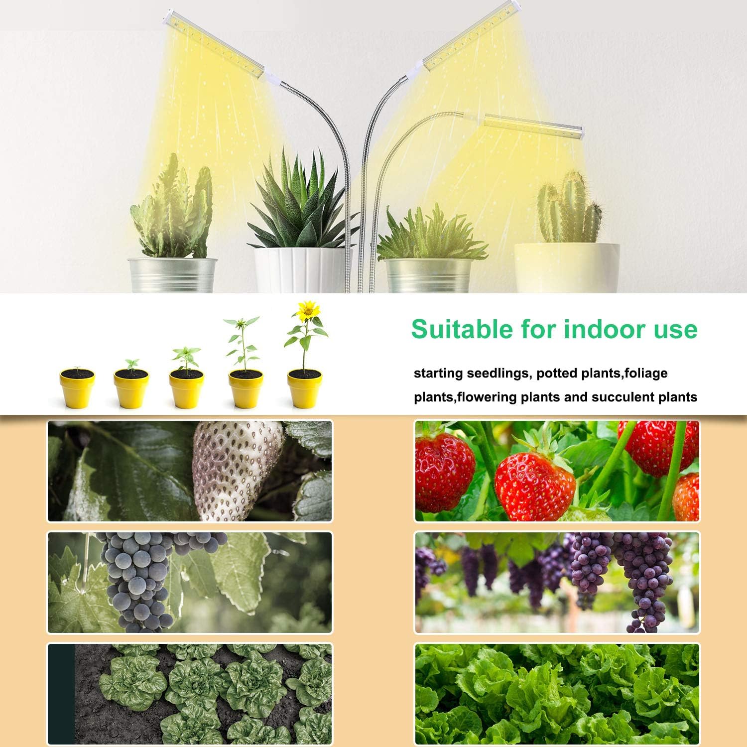 SP312 Grow Light for Indoor Plant, Full Spectrum Plant Grow Light with Desk Clip, 0-24H Timer, 4 Switch Modes for Succulents, Seedlings, House Garden