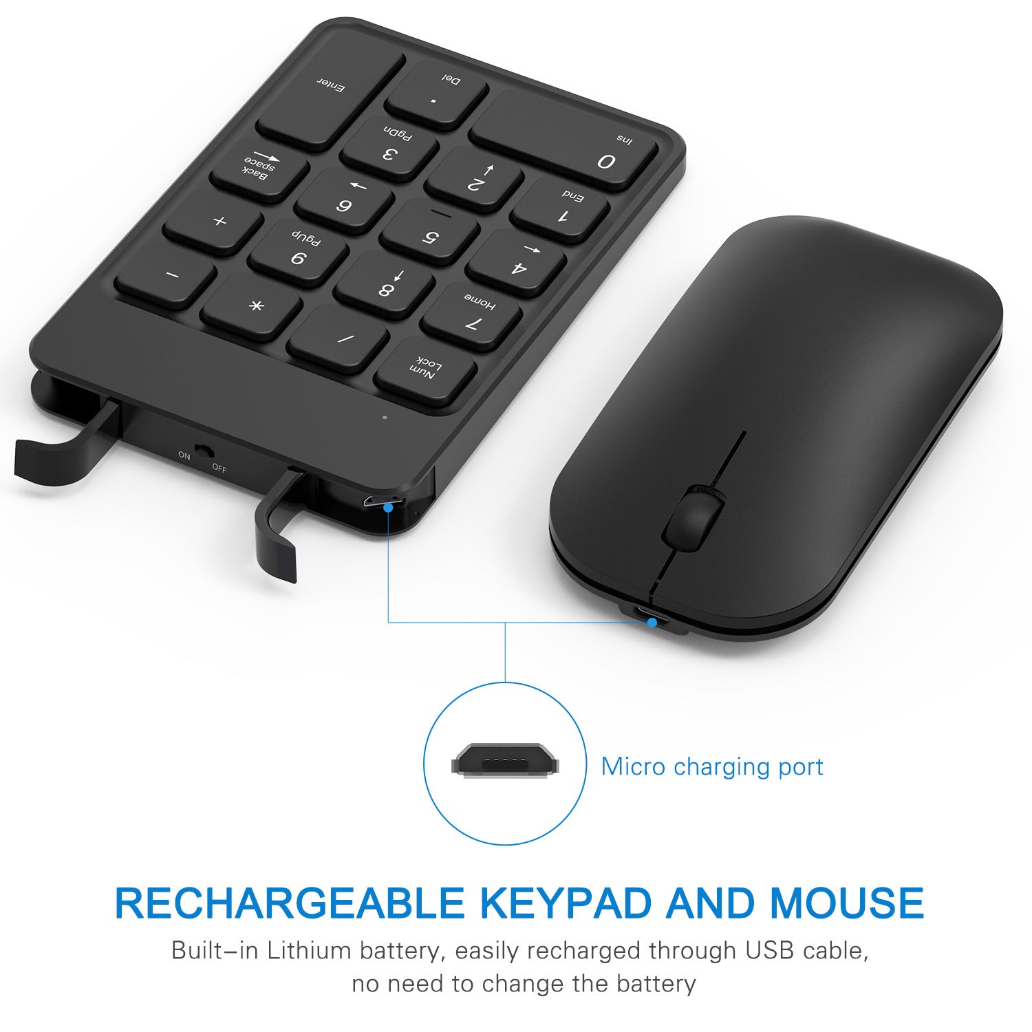 N026C Rechargeable Wireless Number Pad and Mouse Combo