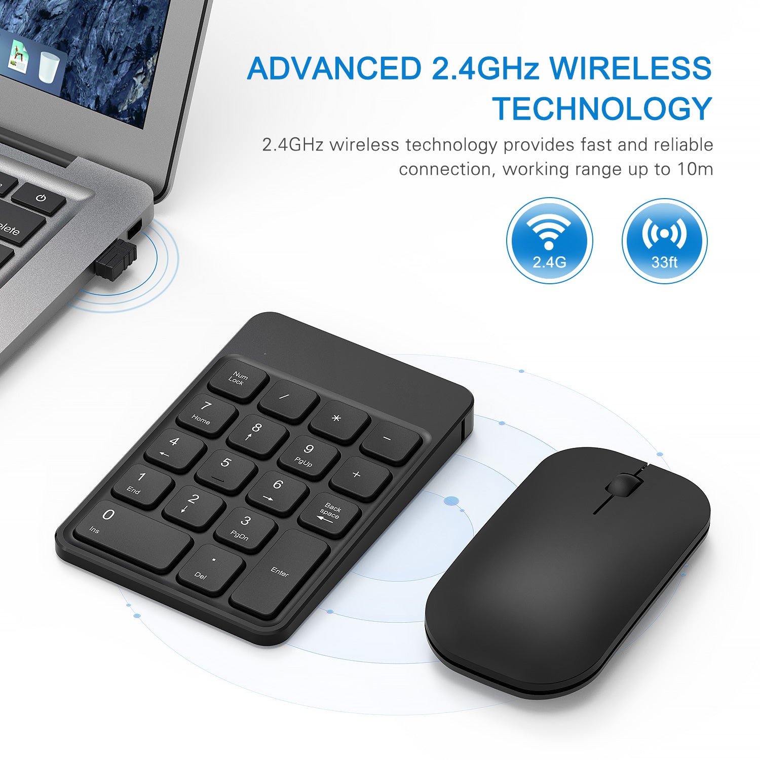 N026C Rechargeable Wireless Number Pad and Mouse Combo